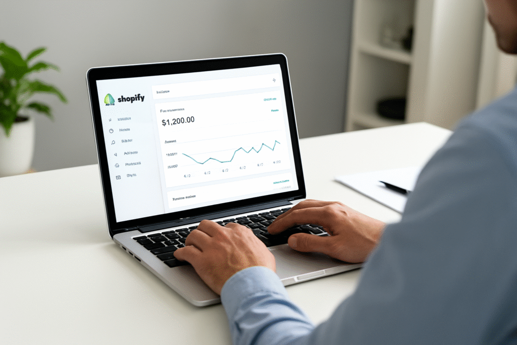 Hire Shopify expert managing Shopify store analytics on a laptop