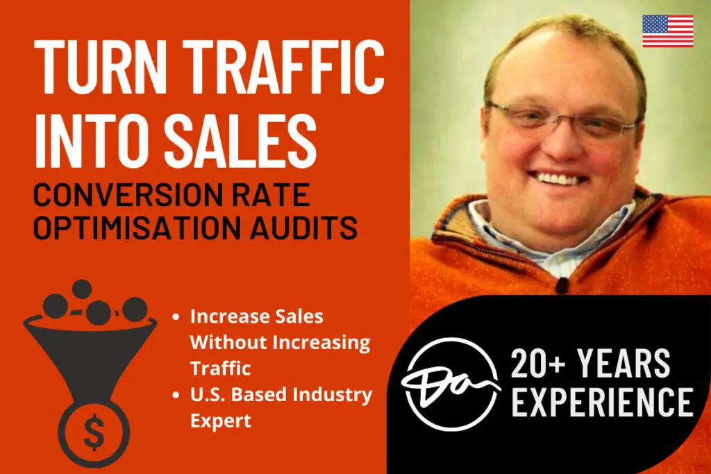 Shopify conversion rate optimization expert offering CRO audits to turn store traffic into sales, highlighting 20+ years of experience and proven strategies