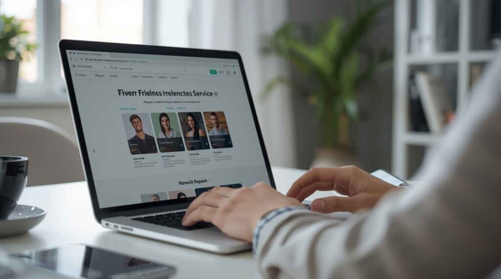 Beginner learning how to use Fiverr by exploring services and freelancer profiles
