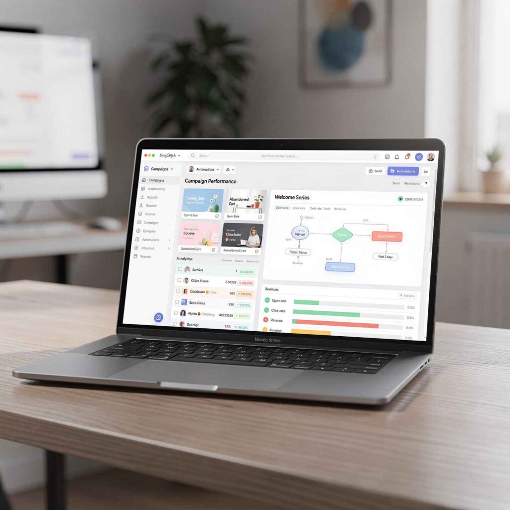 email marketing for ecommerce shown through campaign and automation dashboard