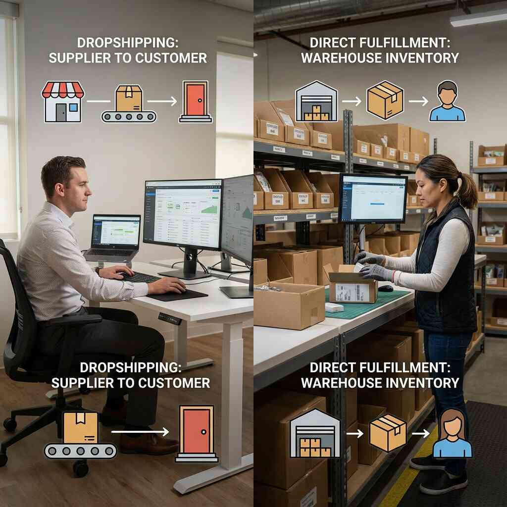 dropshipping vs traditional ecommerce comparison showing different fulfillment models