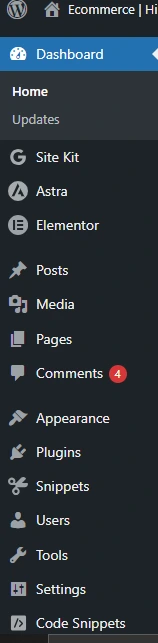 side menue bar of the wordpress dashboard 
