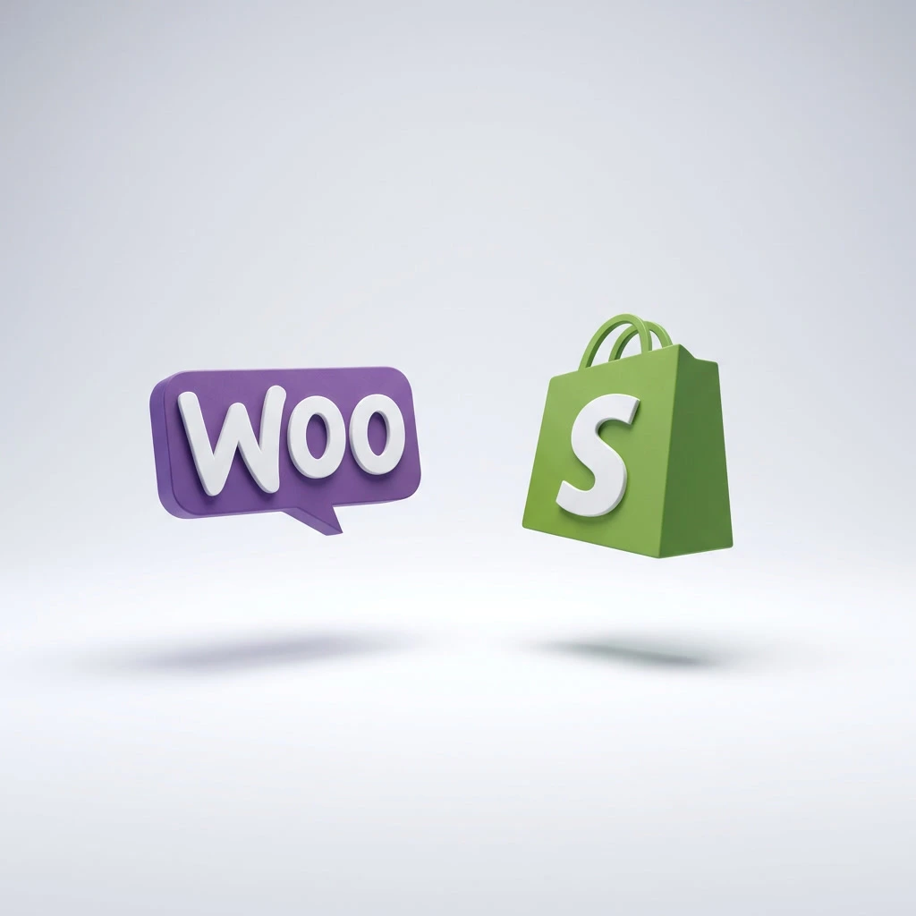 WooCommerce vs Shopify for beginners logo comparison with WooCommerce on left and Shopify on right