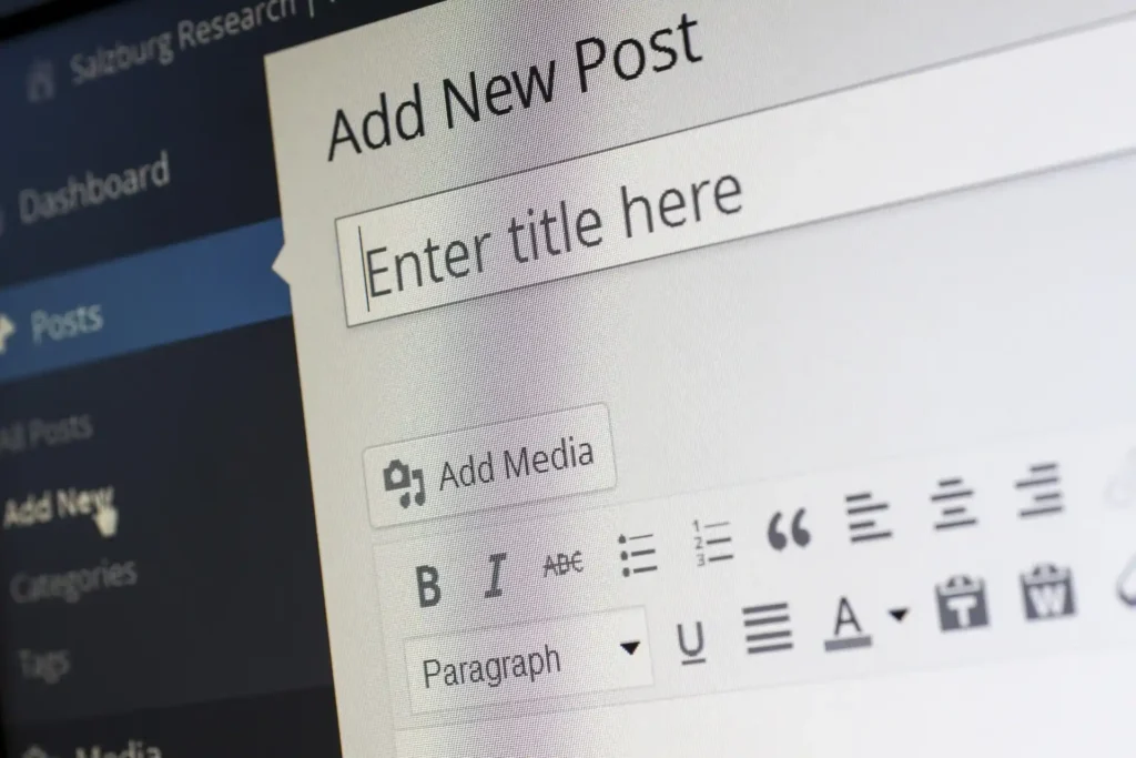 WordPress dashboard overview showing the admin panel and main menu for beginners